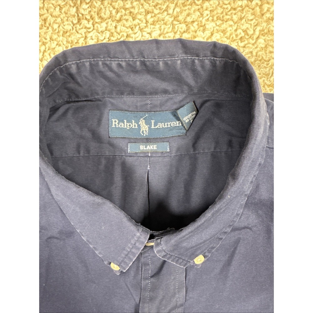 Ralph Lauren Mens Shirt XXL Navy Blue Solid Blake Classic Fit Casual Long Sleeve - Picture 7 of 11